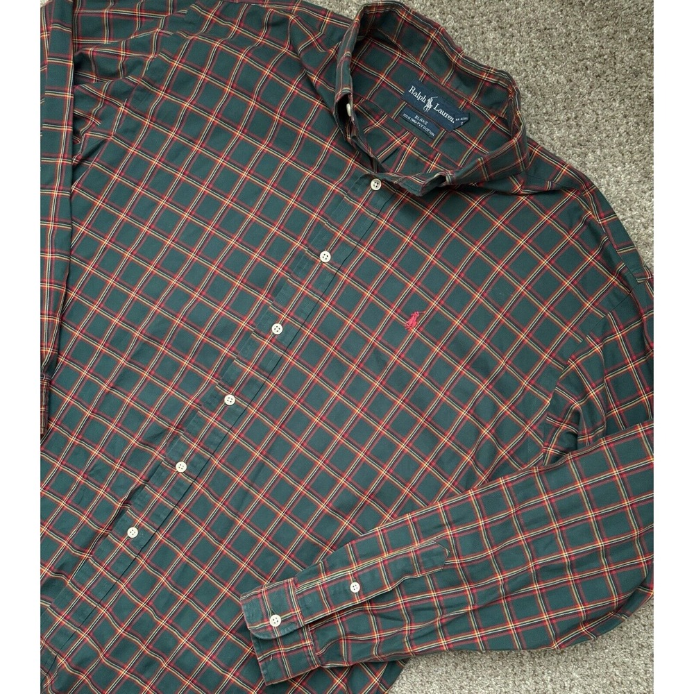 Polo Ralph Lauren Mens Large Blake Two Ply Cotton Button Up Long Sleeve‎ Plaid